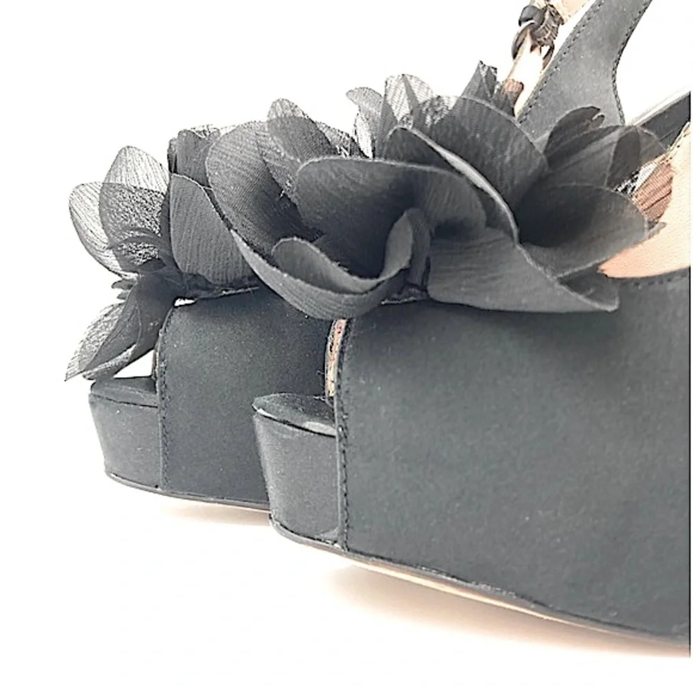 Dolce Vita “Bess” Black Platform Heels with Sheer Petals Embellishment, size 8.5